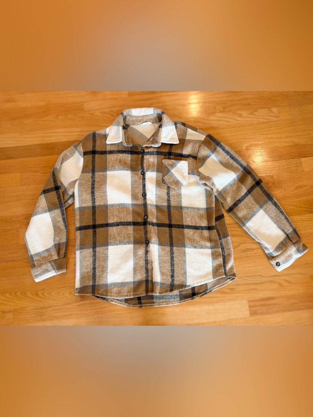 ADORA Camel, White & Black Plaid Oversized flannel Jacket